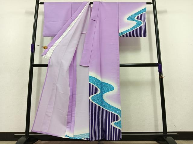 平和屋着物▽訪問着 単衣 流水文 暈し染め 洗える着物 AABD6048jh