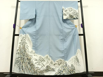 平和屋着物▽訪問着 単衣 風景文 暈し染め 金彩 洗える着物 AABD6049jh