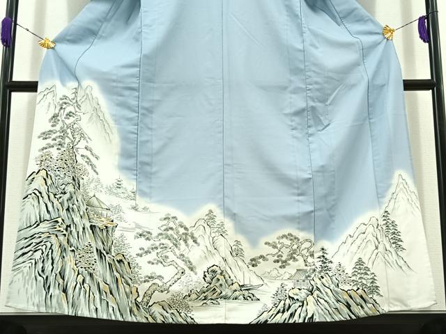 平和屋着物▽訪問着 単衣 風景文 暈し染め 金彩 洗える着物 AABD6049jh