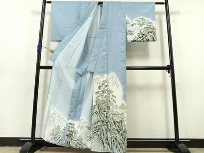平和屋着物▽訪問着 単衣 風景文 暈し染め 金彩 洗える着物 AABD6049jh