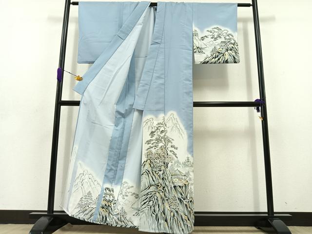 平和屋着物▽訪問着 単衣 風景文 暈し染め 金彩 洗える着物 AABD6049jh