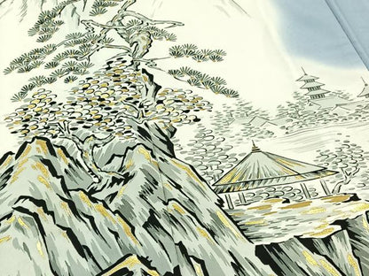 平和屋着物▽訪問着 単衣 風景文 暈し染め 金彩 洗える着物 AABD6049jh