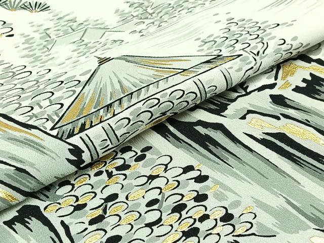 平和屋着物▽訪問着 単衣 風景文 暈し染め 金彩 洗える着物 AABD6049jh