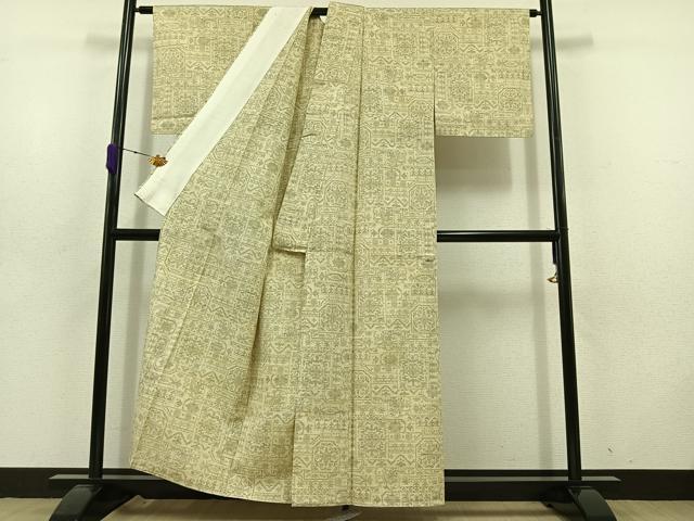 平和屋着物▽上質な紬 単衣 草花文 正絹 逸品 AABD6051jh