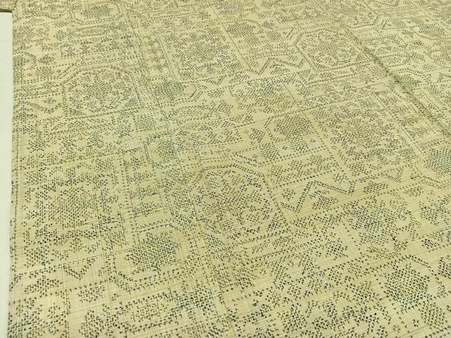 平和屋着物▽上質な紬 単衣 草花文 正絹 逸品 AABD6051jh
