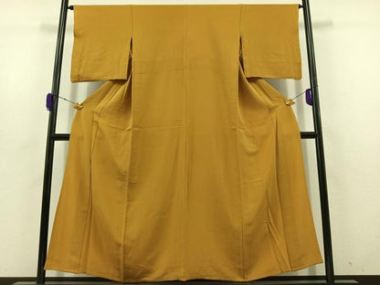 平和屋着物▽上質な色無地　単衣　金色　正絹　逸品　AABD6052jh