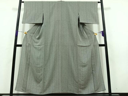 平和屋着物▽上質な小紋 単衣 縞 正絹 逸品 AABD6053jh