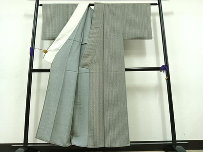 平和屋着物▽上質な小紋 単衣 縞 正絹 逸品 AABD6053jh