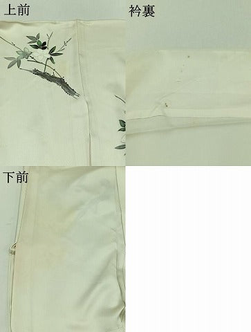 平和屋着物▽訪問着　単衣　手描き　枝花文　金彩　正絹　逸品　AABD6054jh