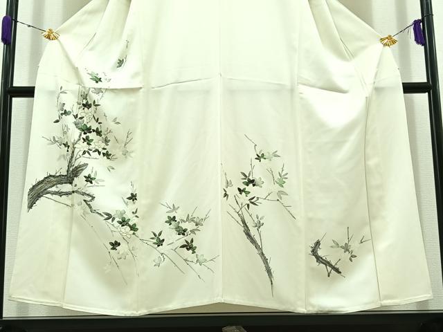 平和屋着物▽訪問着　単衣　手描き　枝花文　金彩　正絹　逸品　AABD6054jh
