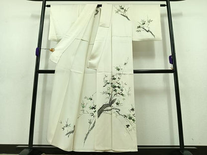 平和屋着物▽訪問着　単衣　手描き　枝花文　金彩　正絹　逸品　AABD6054jh