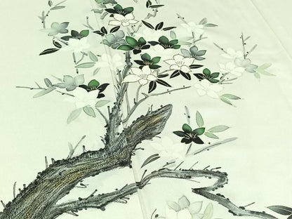 平和屋着物▽訪問着　単衣　手描き　枝花文　金彩　正絹　逸品　AABD6054jh