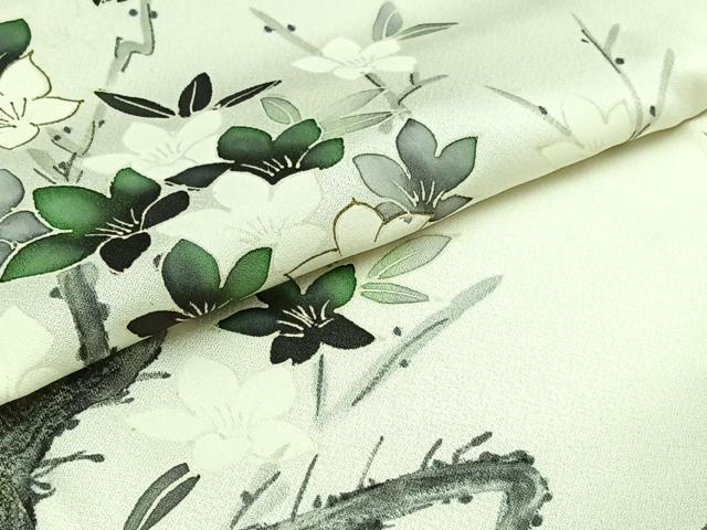 平和屋着物▽訪問着　単衣　手描き　枝花文　金彩　正絹　逸品　AABD6054jh