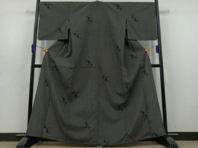 平和屋着物▽上質な小紋 単衣 鈴 黒地 正絹 逸品 AABD6056jh