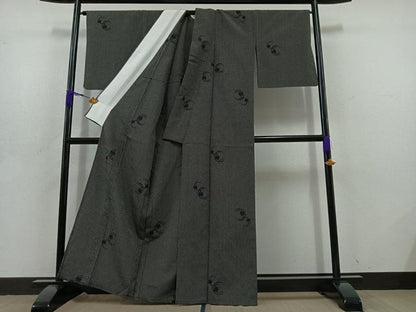 平和屋着物▽上質な小紋 単衣 鈴 黒地 正絹 逸品 AABD6056jh