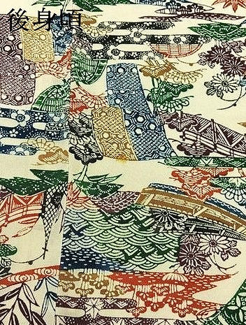 平和屋着物▽上質な小紋 単衣 型染め 風景花文 鬼しぼ