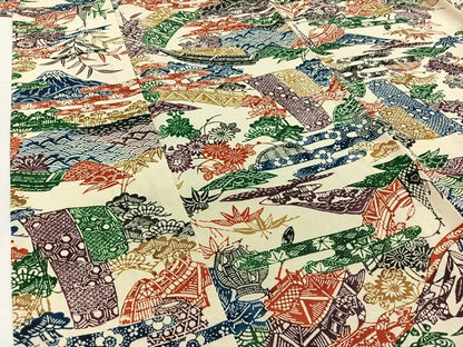 平和屋着物▽上質な小紋 単衣 型染め 風景花文 鬼しぼ縮緬 正絹 逸品 AABD6057jh
