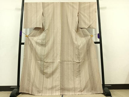 平和屋着物▽本塩沢 単衣 縞 正絹 逸品 AABD6059jh