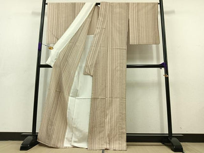 平和屋着物▽本塩沢 単衣 縞 正絹 逸品 AABD6059jh