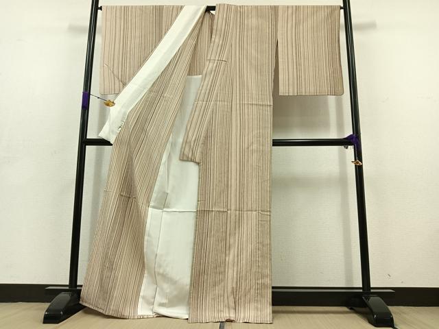平和屋着物▽本塩沢 単衣 縞 正絹 逸品 AABD6059jh