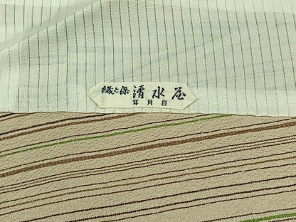 平和屋着物▽本塩沢 単衣 縞 正絹 逸品 AABD6059jh