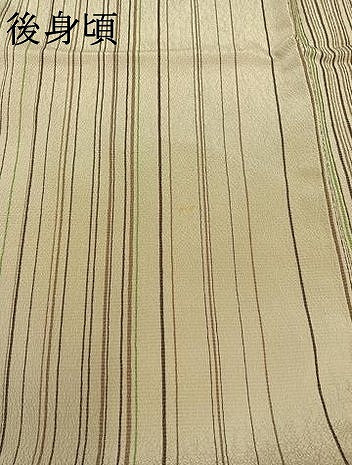 平和屋着物▽本塩沢 単衣 縞 正絹 逸品 AABD6059jh