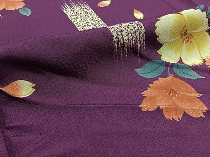 平和屋着物▽上質な小紋　単衣　草花文　ロング丈　正絹　逸品　AABD6061jh