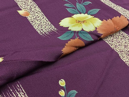 平和屋着物▽上質な小紋　単衣　草花文　ロング丈　正絹　逸品　AABD6061jh