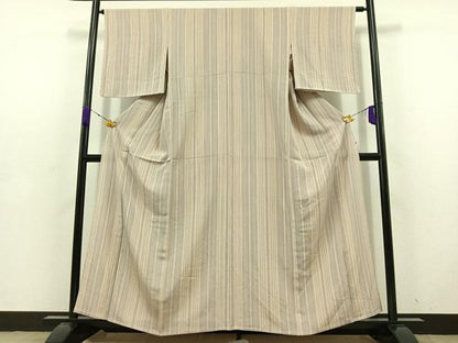 平和屋着物▽上質な小紋 単衣 縞 正絹 逸品 AABD6062jh
