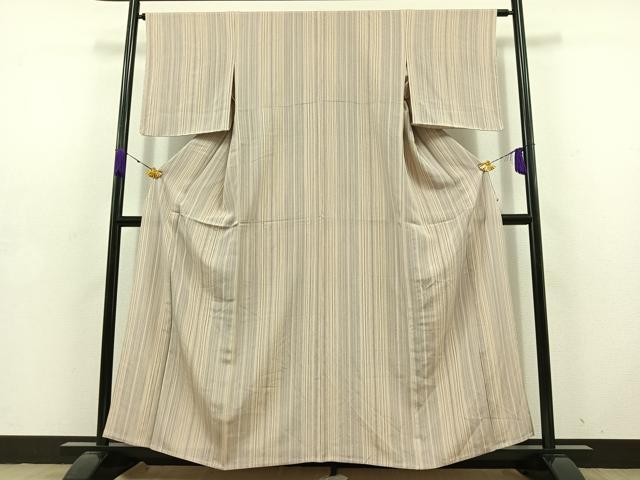 平和屋着物▽上質な小紋 単衣 縞 正絹 逸品 AABD6062jh
