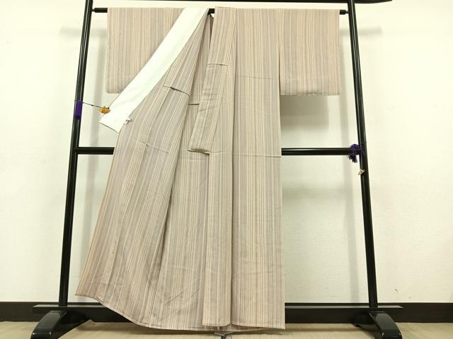平和屋着物▽上質な小紋 単衣 縞 正絹 逸品 AABD6062jh