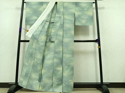 平和屋着物▽上質な小紋 単衣 松文 暈し染め 正絹 逸品 AABD6063jh