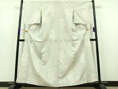 平和屋着物▽本塩沢 単衣 110亀甲 色紙花文 正絹 逸品 AABD6064jh