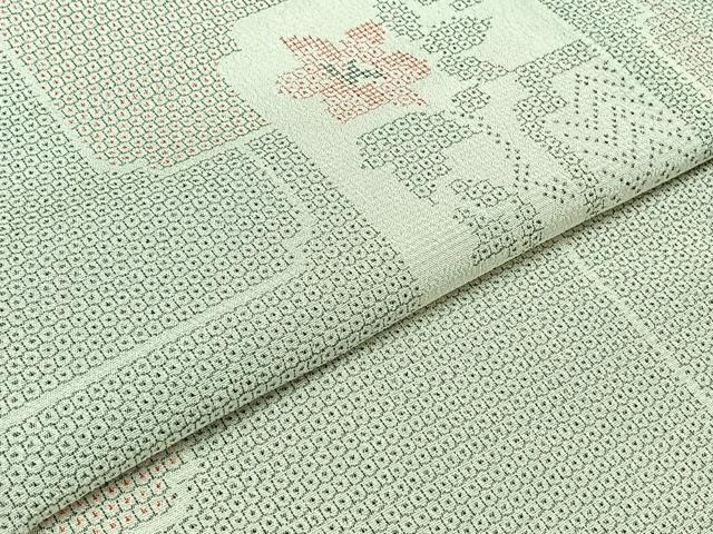 平和屋着物▽本塩沢 単衣 110亀甲 色紙花文 正絹 逸品 AABD6064jh
