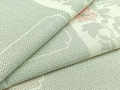 平和屋着物▽本塩沢 単衣 110亀甲 色紙花文 正絹 逸品 AABD6064jh