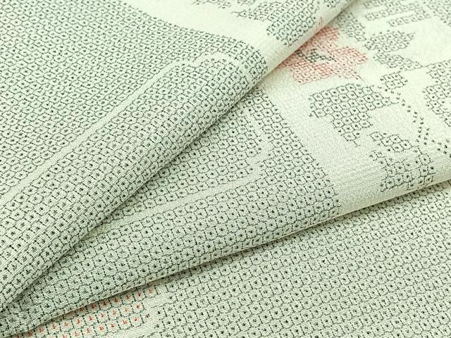 平和屋着物▽本塩沢 単衣 110亀甲 色紙花文 正絹 逸品 AABD6064jh