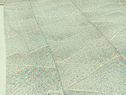 平和屋着物▽上質な小紋 単衣 作家物 草花文 正絹 逸品 AABD6066jh