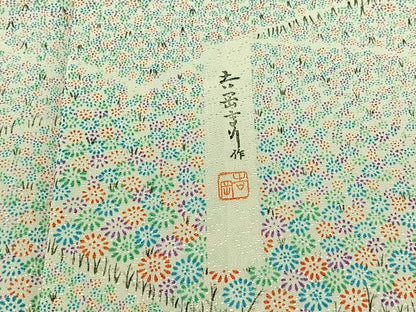 平和屋着物▽上質な小紋 単衣 作家物 草花文 正絹 逸品 AABD6066jh