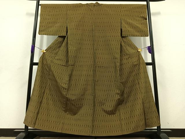 平和屋着物▽上質な紬　単衣　網目文　正絹　逸品　AABD6067jh