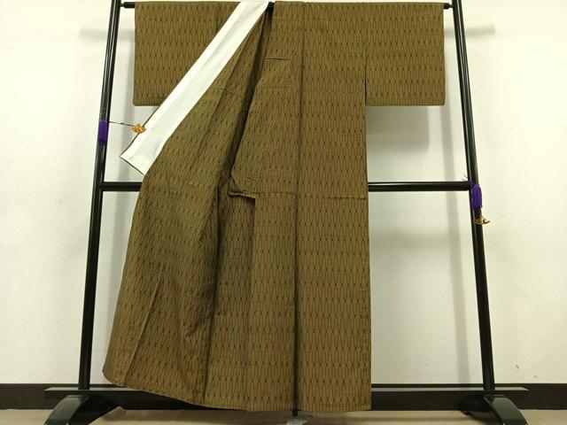 平和屋着物▽胡里紬 単衣 縞 反端付き 正絹 逸品 AABC0477fy