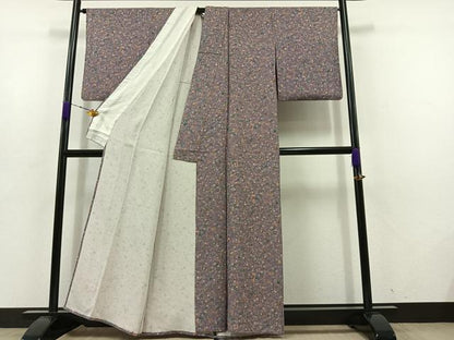 平和屋着物▽上質な小紋 単衣 型染め 草花文 正絹 逸品 AABD6068jh