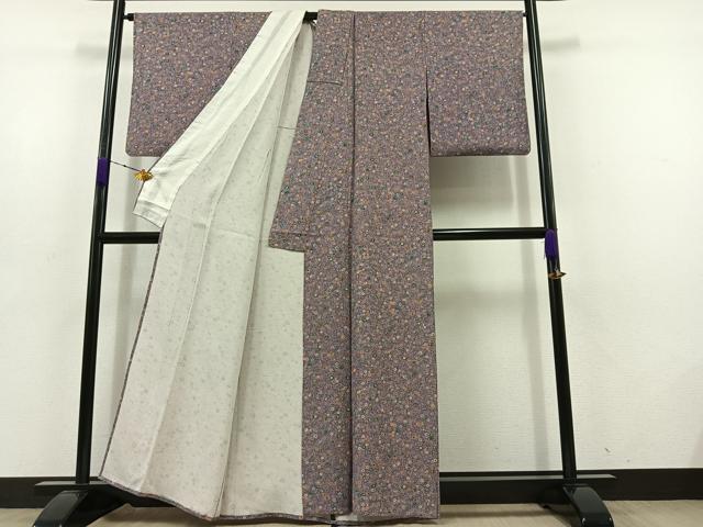 平和屋着物▽上質な小紋 単衣 型染め 草花文 正絹 逸品 AABD6068jh