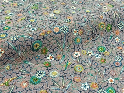 平和屋着物▽上質な小紋 単衣 型染め 草花文 正絹 逸品 AABD6068jh