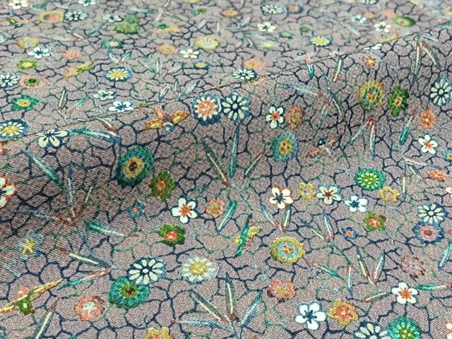 平和屋着物▽上質な小紋 単衣 型染め 草花文 正絹 逸品 AABD6068jh