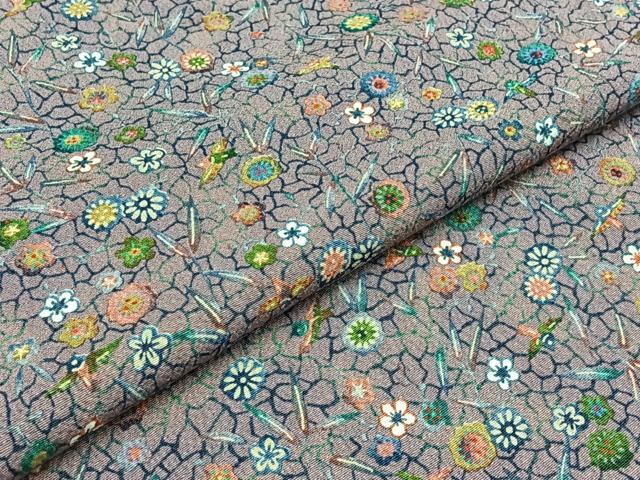 平和屋着物▽上質な小紋 単衣 型染め 草花文 正絹 逸品 AABD6068jh