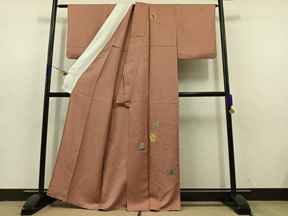 平和屋着物▽訪問着　単衣　草花文　金彩　正絹　逸品　AABD6069jh