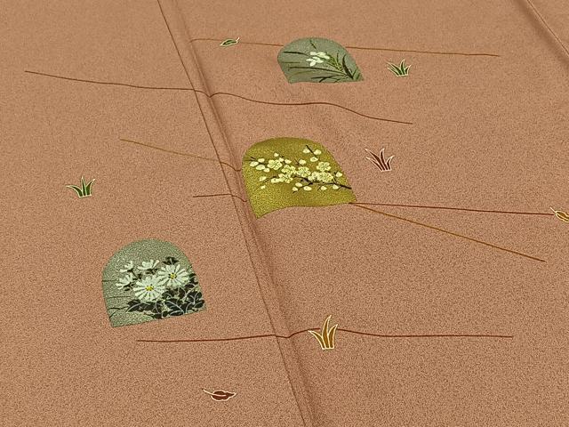 平和屋着物▽訪問着　単衣　草花文　金彩　正絹　逸品　AABD6069jh