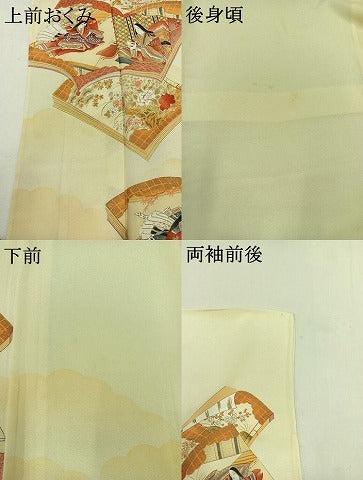 平和屋着物▽訪問着　単衣　人物花文　金銀彩　正絹　逸品　AABD6070jh