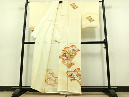 平和屋着物▽訪問着　単衣　人物花文　金銀彩　正絹　逸品　AABD6070jh