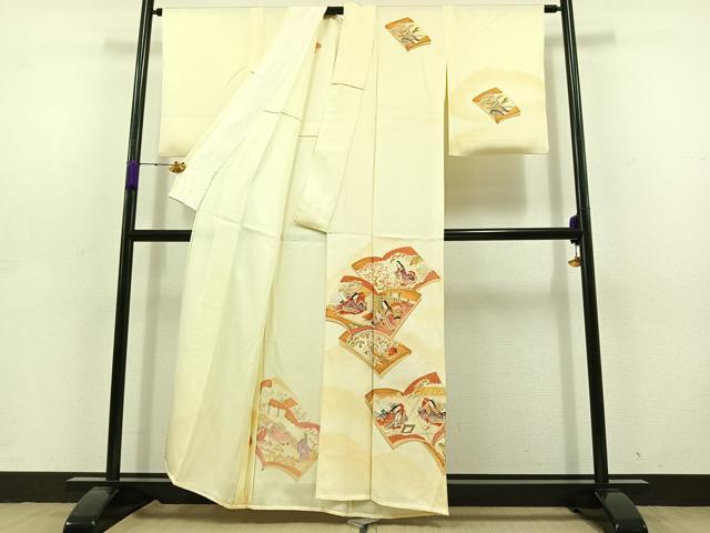 平和屋着物▽訪問着　単衣　人物花文　金銀彩　正絹　逸品　AABD6070jh